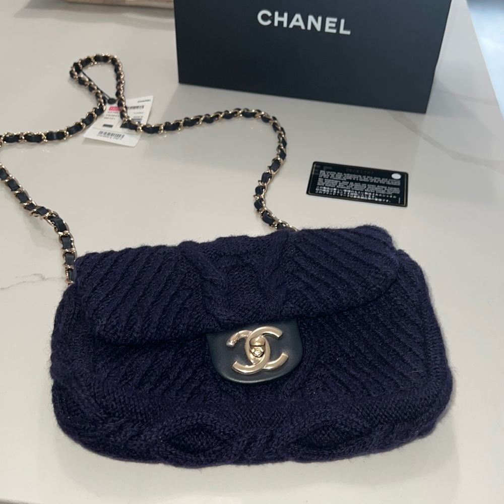 Chanel Paris Hamburg fabric bag wool , midnight blue beautiful bag very rare